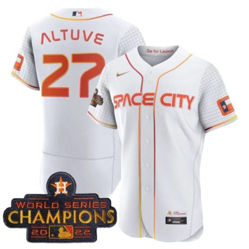 686391d5e6489_1 Men's Houston Astros #27 Jose Altuve White With 2022 World Serise Champions Patch Stitched Baseball Jersey