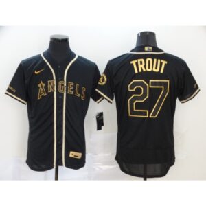 6863921f31af7_1 Men's Los Angeles Angels #27 Mike Trout Black Golden Flex Base Stitched MLB Jersey