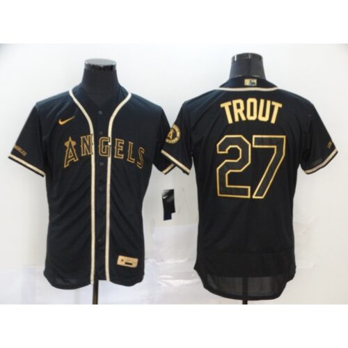 6863921f31af7_1 Men's Los Angeles Angels #27 Mike Trout Black Golden Flex Base Stitched MLB Jersey