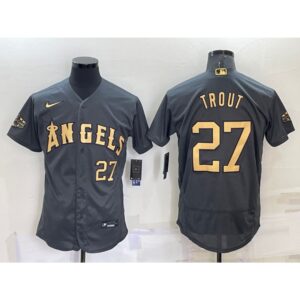 6863922c55efb_1 Men's Los Angeles Angels #27 Mike Trout 2022 All-star Charcoal Flex Base Stitched Jersey