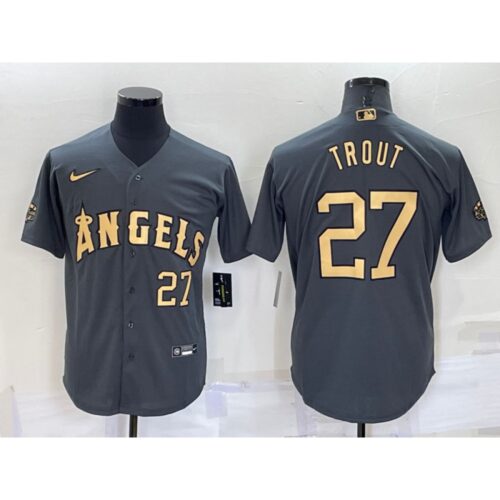 686392337b494_1 Men's Los Angeles Angels #27 Mike Trout 2022 All-star Charcoal Cool Base Stitched Jersey