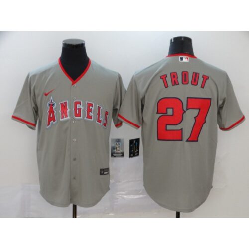 6863923a04b7b_1 Men's Los Angeles Angels #27 Mike Trout 2020 Grey Cool Base Stitched MLB Jersey
