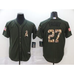 6863924b11f2f_1 Men's Los Angeles Angels #27 Mike Trout Olive Cool Base Stitched MLB Jersey