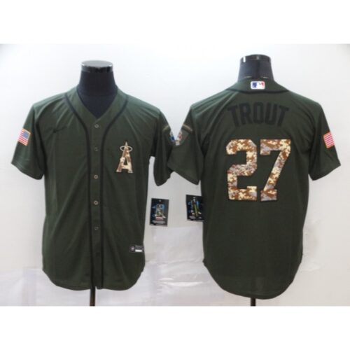6863924b11f2f_1 Men's Los Angeles Angels #27 Mike Trout Olive Cool Base Stitched MLB Jersey