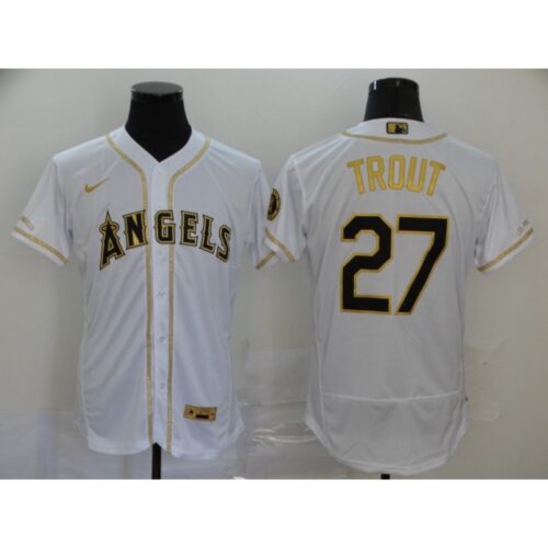 6863927834109_1 Men's Los Angeles Angels #27 Mike Trout 2020 White Golden Flex Base Stitched MLB Jersey