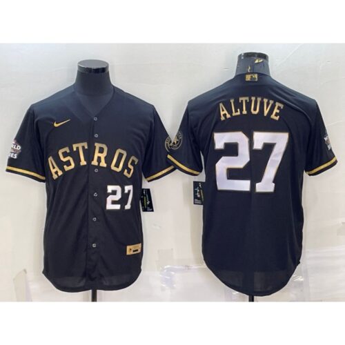 686392a7de5e4_1 Men's Houston Astros #27 Jose Altuve Black Gold 2022 World Series Stitched Baseball Jersey