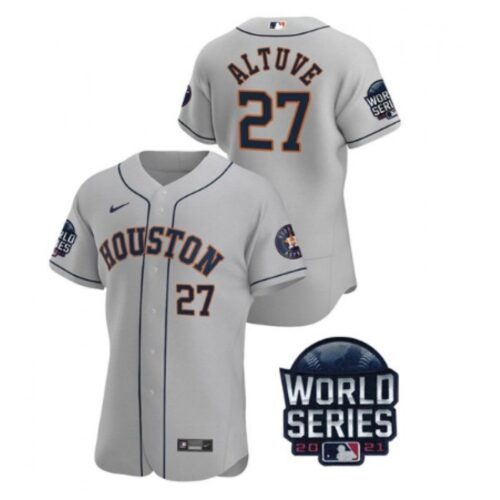 686392e87ca57_1 Men's Houston Astros #27 Jose Altuve 2021 Grey World Series Flex Base Stitched Baseball Jersey