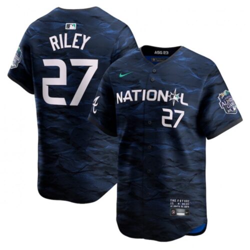 686393e59ac16_1 Men's Atlanta Braves #27 Austin Riley Royal 2023 All-star Cool Base Stitched Baseball Jersey