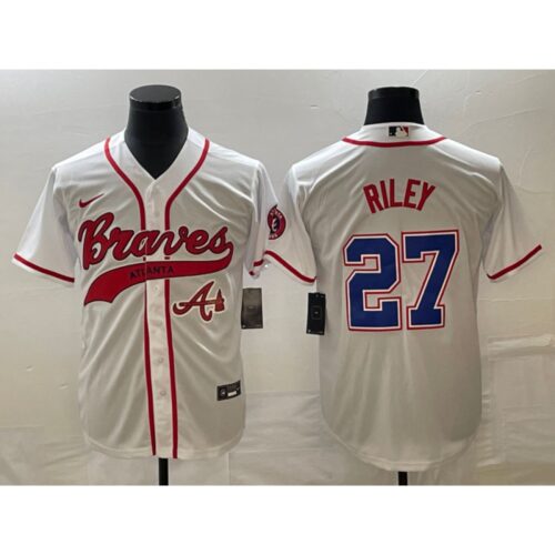 686393ec89a49_1 Men's Atlanta Braves #27 Austin Riley White Cool Base With Patch Stitched Baseball Jersey