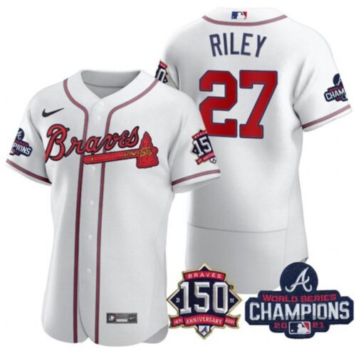 68639415e877f_1 Men's Atlanta Braves #27 Austin Riley 2021 White World Series Champions With 150th Anniversary Flex Base Stitched Jersey