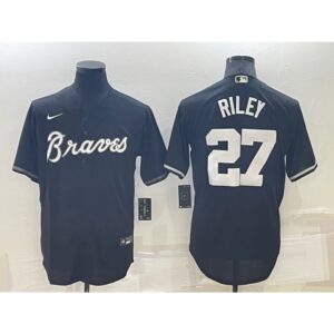 6863947c90d6b_1 Men's Atlanta Braves #27 Austin Riley Black Cool Base Stitched Baseball Jersey