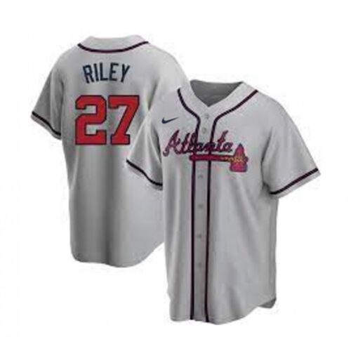 68639493c666d_1 Men's Atlanta Braves #27 Austin Riley Grey Cool Base Stitched Jersey
