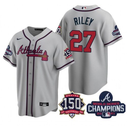 6863949735c64_1 Men's Atlanta Braves #27 Austin Riley 2021 Grey World Series Champions With 150th Anniversary Patch Cool Base Stitched Jersey