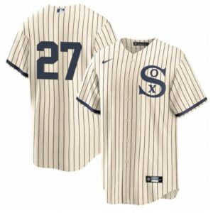 686394b28257b_1 Men's Chicago White Sox #27 Lucas Giolito 2021 Cream/Navy Field of Dreams Cool Base Stitched Jersey