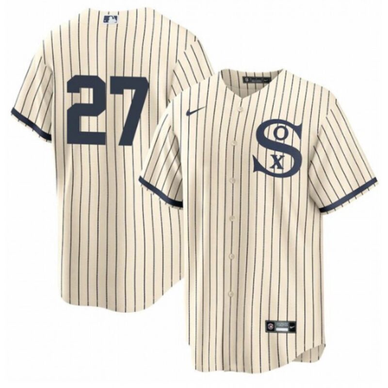 686394b28257b_1 Men's Chicago White Sox #27 Lucas Giolito 2021 Cream/Navy Field of Dreams Cool Base Stitched Jersey