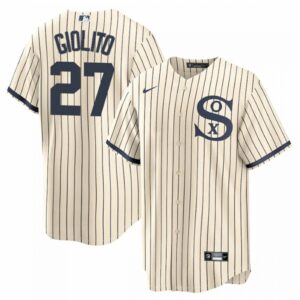 686394bd42ffb_1 Men's Chicago White Sox #27 Lucas Giolito 2021 Cream/Navy Name&Number Field of Dreams Cool Base Stitched Jersey