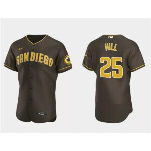 6863970142687_1 Men's San Diego Padres #25 Tim Hill Brown Flex Base Stitched Baseball Jersey