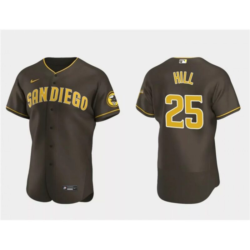 6863970142687_1 Men's San Diego Padres #25 Tim Hill Brown Flex Base Stitched Baseball Jersey