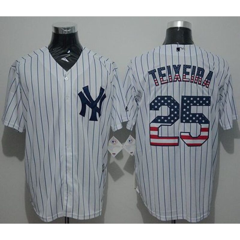 68639786e707d_1 Yankees #25 Mark Teixeira White Strip USA Flag Fashion Stitched MLB Jersey