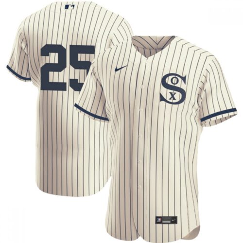 686398ad758bd_1 Men's Chicago White Sox #25 Andrew Vaughn 2021 Cream/Navy Field of Dreams Flex Base Stitched Jersey