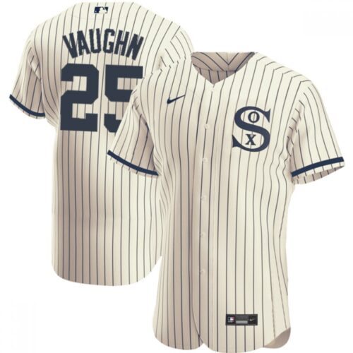 686398b0c27bf_1 Men's Chicago White Sox #25 Andrew Vaughn 2021 Cream/Navy Field of Dreams Name&Number Flex Base Stitched Jersey