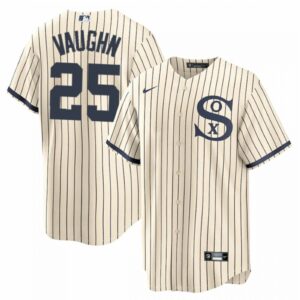 686398b4441ff_1 Men's Chicago White Sox #25 Andrew Vaughn 2021 Cream/Navy Name&Number Field of Dreams Cool Base Stitched Jersey