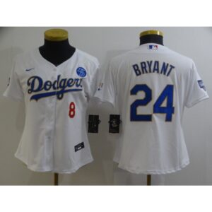 686398e614c0c_1 Women's Los Angeles Dodgers Front #8 Back #24 Kobe Bryant White Gold Championship Cool Base Stitched Jersey(Run Small)