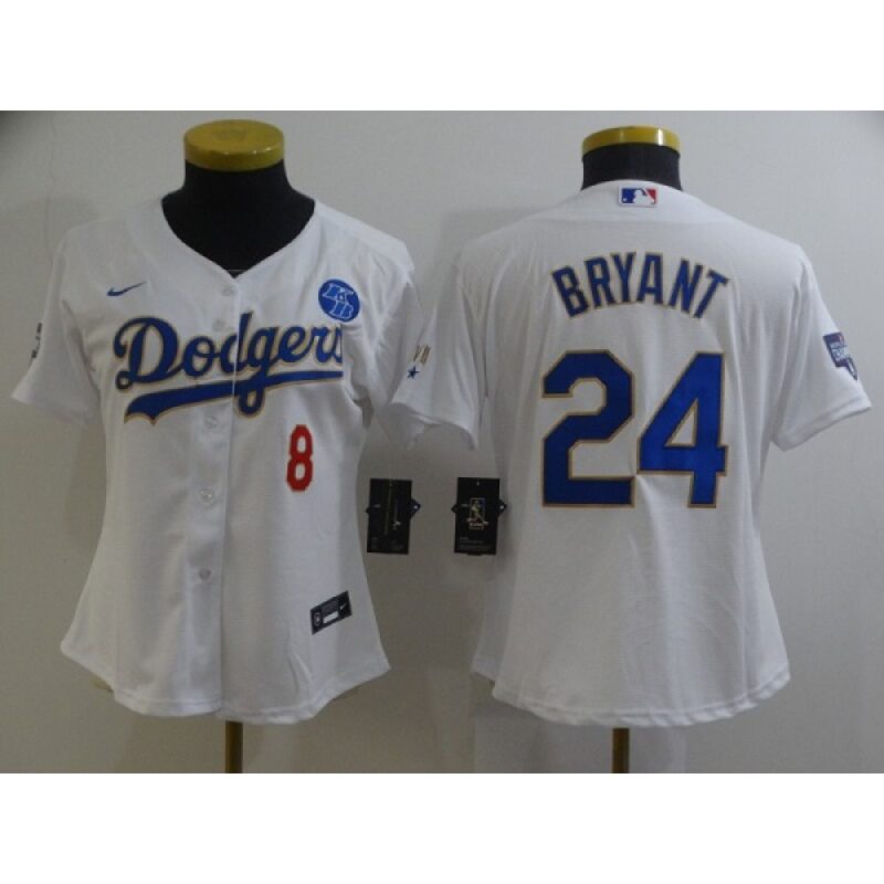 686398e614c0c_1 Women's Los Angeles Dodgers Front #8 Back #24 Kobe Bryant White Gold Championship Cool Base Stitched Jersey(Run Small)