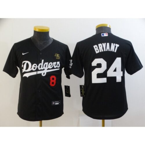 686398eba4e1f_1 Youth Los Angeles Dodgers Front #8 Back #24 Kobe Bryant With KB Patch Black Cool Base Stitched MLB Jersey