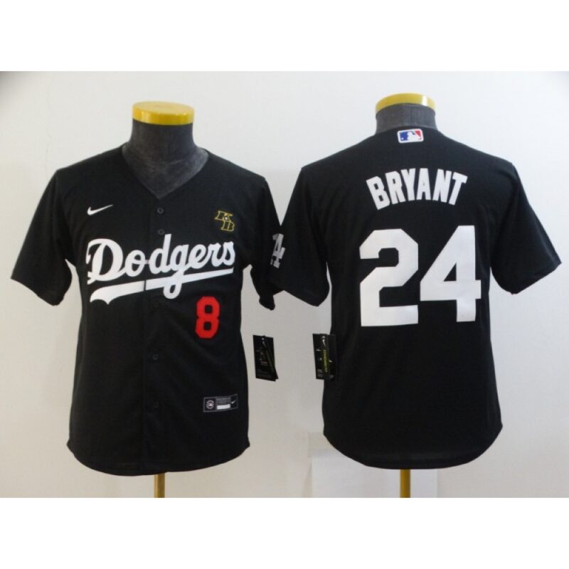 686398eba4e1f_1 Youth Los Angeles Dodgers Front #8 Back #24 Kobe Bryant With KB Patch Black Cool Base Stitched MLB Jersey