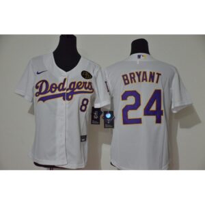 686398fc14e19_1 Youth Los Angeles Dodgers Front #8 Back #24 Kobe Bryant White With KB Patch Cool Base Stitched MLB Jersey