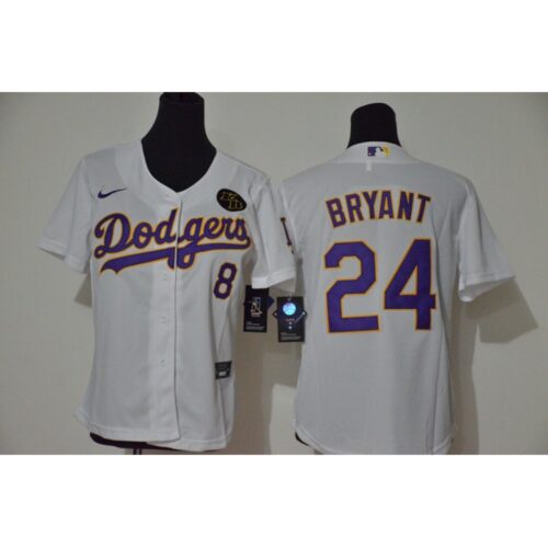 686398fc14e19_1 Youth Los Angeles Dodgers Front #8 Back #24 Kobe Bryant White With KB Patch Cool Base Stitched MLB Jersey