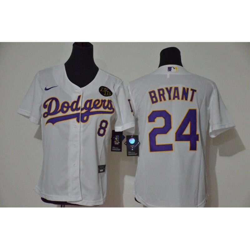 686398fc14e19_1 Youth Los Angeles Dodgers Front #8 Back #24 Kobe Bryant White With KB Patch Cool Base Stitched MLB Jersey