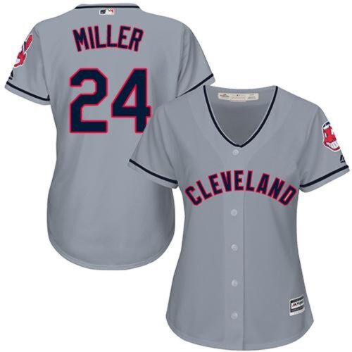 68639927a1d4d_1 indians #24 Andrew Miller Grey Women's Road Stitched MLB Jersey