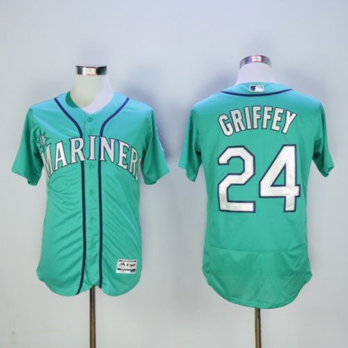 6863996800887_1 Mariners #24 Ken Griffey Green Flexbase Authentic Collection 2016 Hall Of Fame Patch Stitched MLB Jersey