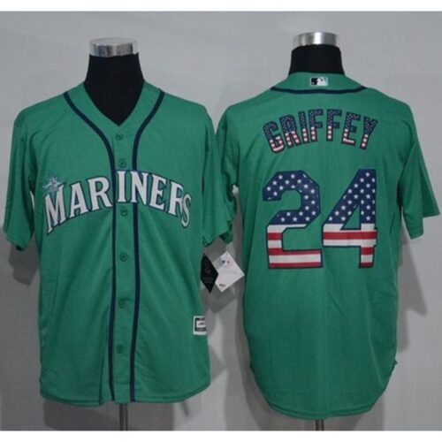 6863996b68e5d_1 Mariners #24 Ken Griffey Green USA Flag Fashion Stitched MLB Jersey