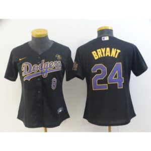 686399b691a75_1 Women's Los Angeles Dodgers Front #8 Back #24 Kobe Bryant Throwback Black With KB Patch Cool Base Stitched Jersey(Run Small)