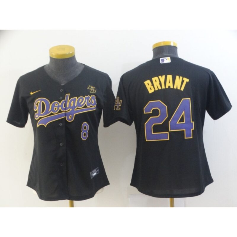 686399b691a75_1 Women's Los Angeles Dodgers Front #8 Back #24 Kobe Bryant Throwback Black With KB Patch Cool Base Stitched Jersey(Run Small)