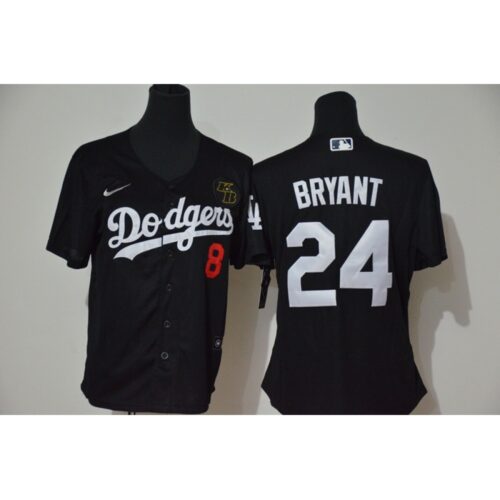 686399b94ce36_1 Women's Los Angeles Dodgers Front #8 Back #24 Kobe Bryant Black With KB Patch Cool Base Stitched Jersey(Run Small)