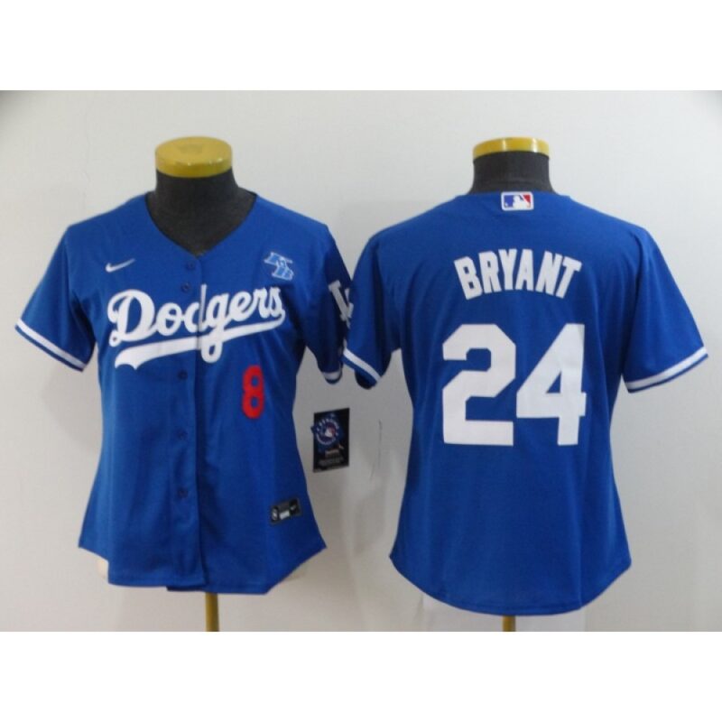 686399bc4016b_1 Women's Los Angeles Dodgers Front #8 Back #24 Kobe Bryant Blue With KB Patch Cool Base Stitched Jersey(Run Small)