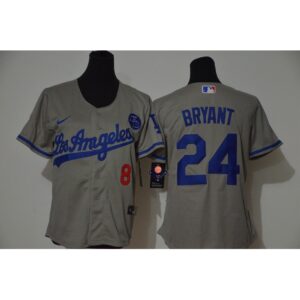 686399bee7cad_1 Women's Los Angeles Dodgers Front #8 Back #24 Kobe Bryant Grey With KB Patch Cool Base Stitched Jersey(Run Small)