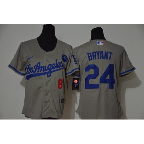 686399bee7cad_1 Women's Los Angeles Dodgers Front #8 Back #24 Kobe Bryant Grey With KB Patch Cool Base Stitched Jersey(Run Small)