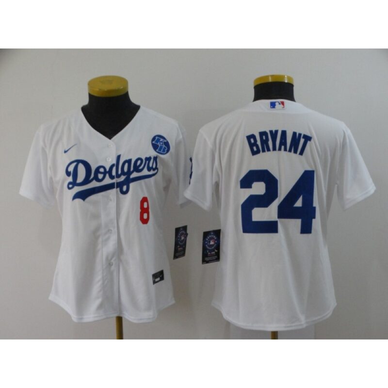 686399c546565_1 Women's Los Angeles Dodgers 2020 Front #8 Back #24 Kobe Bryant White With KB Patch Cool Base Stitched Jersey(Run Small)
