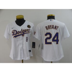 686399c81671e_1 Women's Los Angeles Dodgers Front #8 Back #24 Kobe Bryant White With KB Patch Cool Base Stitched Jersey(Run Small)