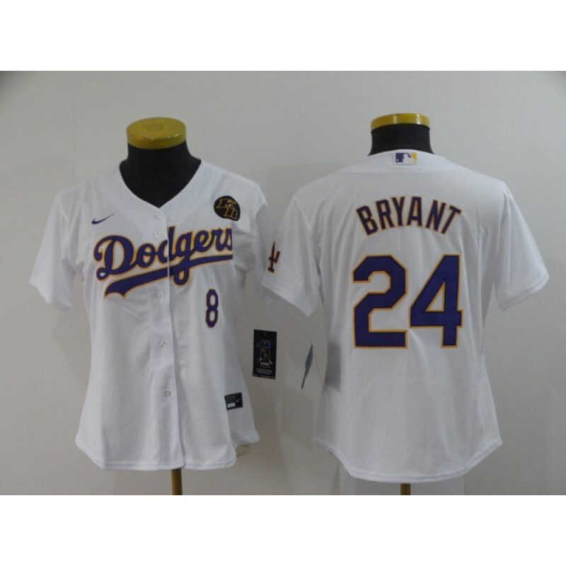 686399c81671e_1 Women's Los Angeles Dodgers Front #8 Back #24 Kobe Bryant White With KB Patch Cool Base Stitched Jersey(Run Small)