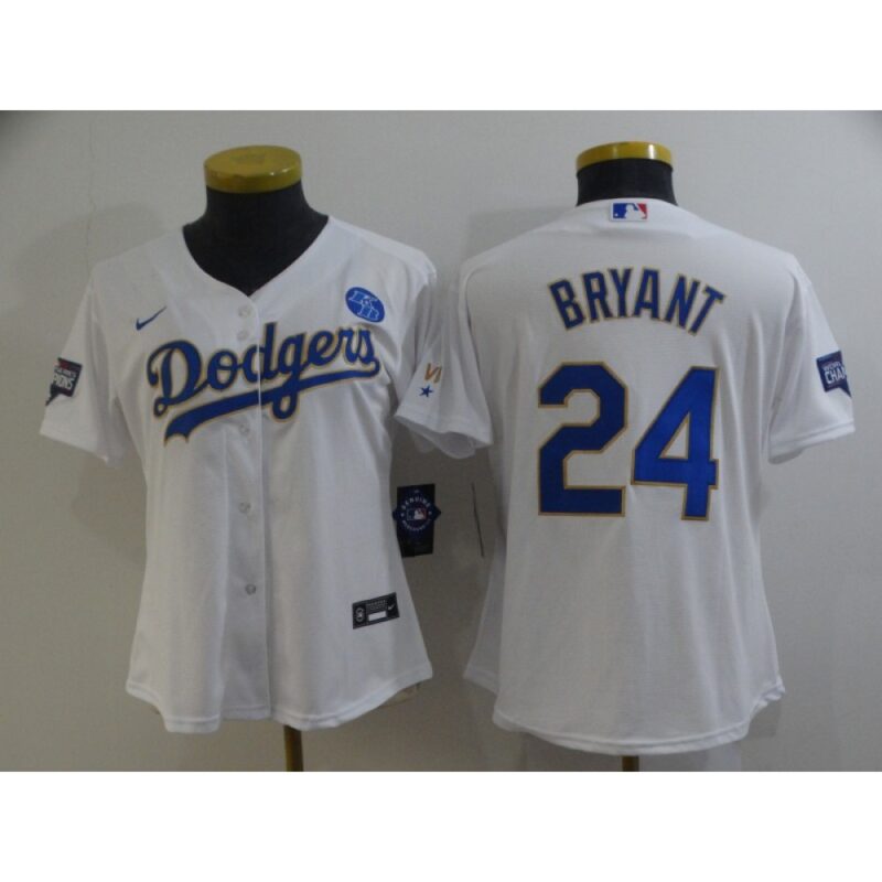 686399cab830d_1 Women's Los Angeles Dodgers Front #8 Back #24 Kobe Bryant White Gold Championship Cool Base Stitched Jersey(Run Small)