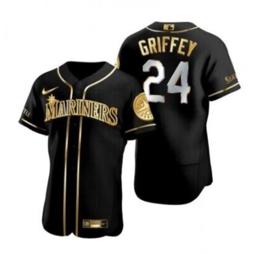686399d4f070c_1 Men's Seattle Mariners #24 Ken Griffey Jr. Black Golden Flex Base Stitched Baseball Jersey