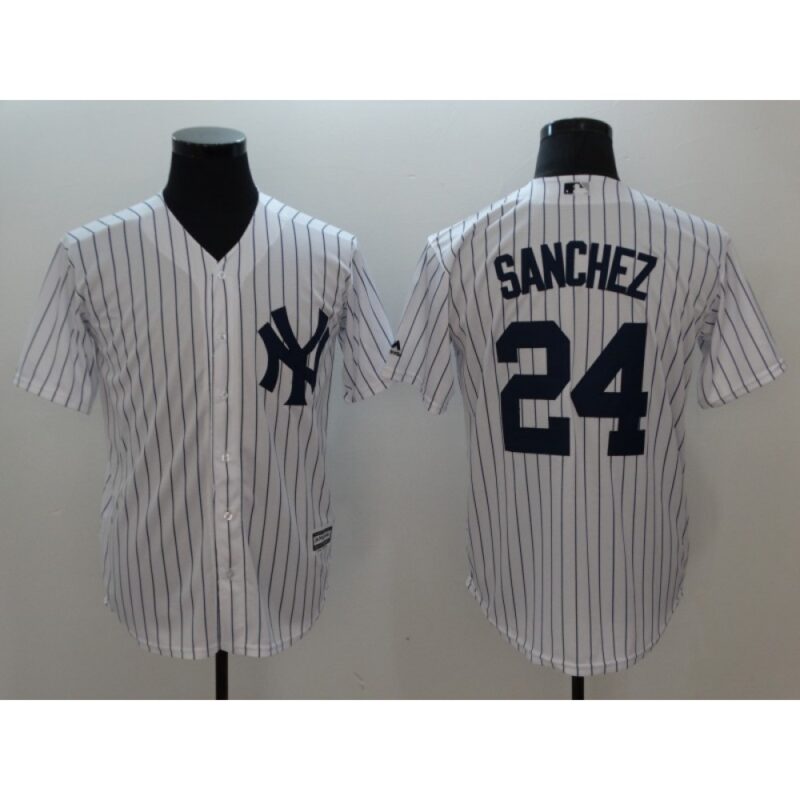 68639a07ee42a_1 Men's New York Yankees #24 Gary Sanchez White Cool Base Stitched MLB Jersey