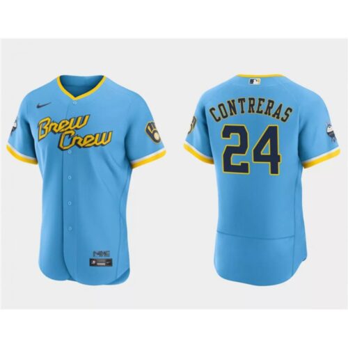 68639a20262c9_1 Men's Milwaukee Brewers #24 William Contreras Powder Blue 2022 City Connect Flex Base Stitched Baseball Jersey