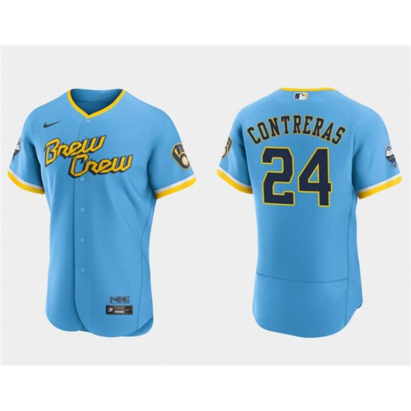 68639a20262c9_1 Men's Milwaukee Brewers #24 William Contreras Powder Blue 2022 City Connect Flex Base Stitched Baseball Jersey